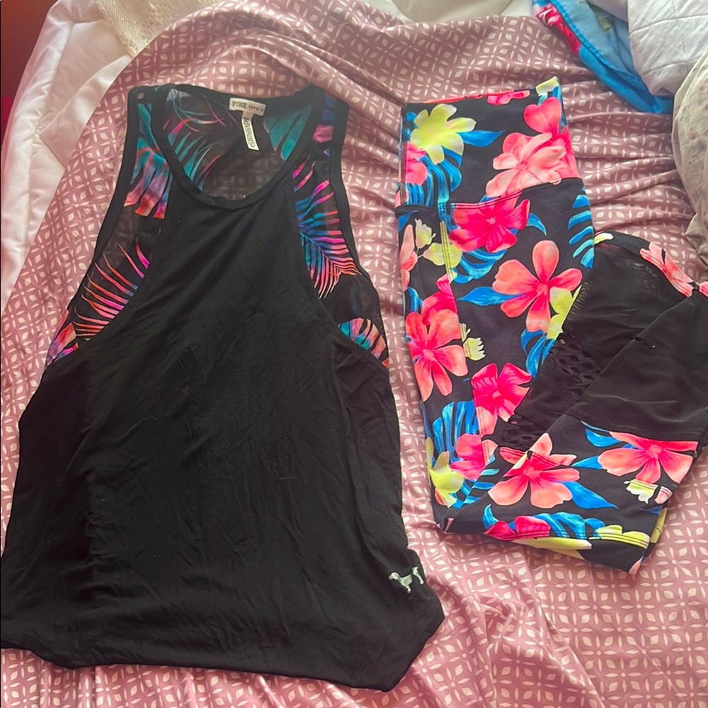 Floral Black Tank and Leggings Set